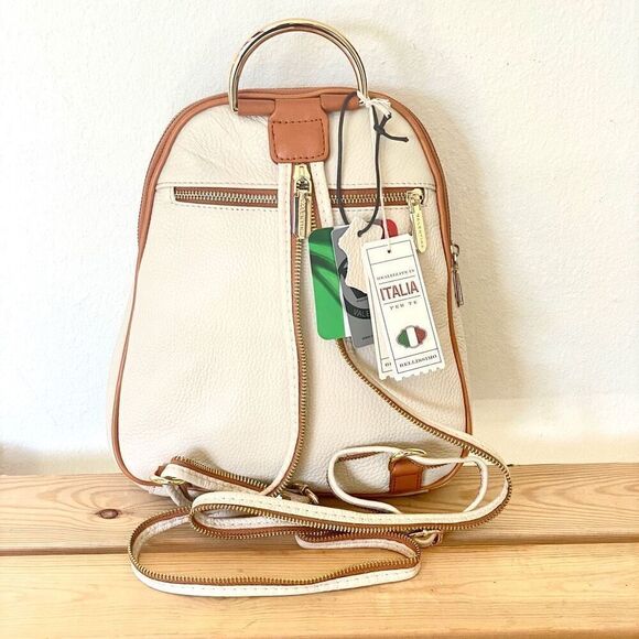 NWT Valentina Genuine Ivory & Tan Pebble Italian Leather Convertible Backpack main image 7
